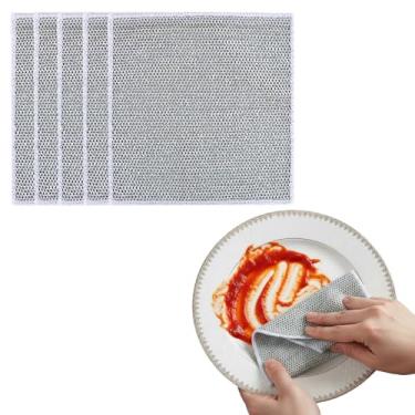 Imagem de Pacote com 5 panos de prato sem arranhões, panos de limpeza de cozinha multiuso, pano de lavar louça de arame para molhado e seco, almofadas de limpeza de pias