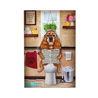 Imagem de Quebra-cabeças de cachorro no banheiro, 1000 peças para adultos - Quebra-cabeça com imagem de madeira de animais de leitura de cachorro - Quebra-cabeças para jovens, crianças, decoração de banheiro