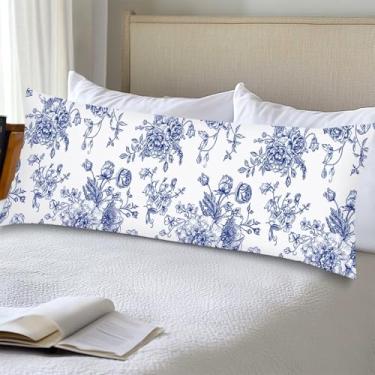 Imagem de Capa de travesseiro floral de porcelana azul e branca 50 x 132 cm vintage chinoiserie longa com fecho de envelope, capas de almofadas florais para lombar capa de almofada decorativa para cama de