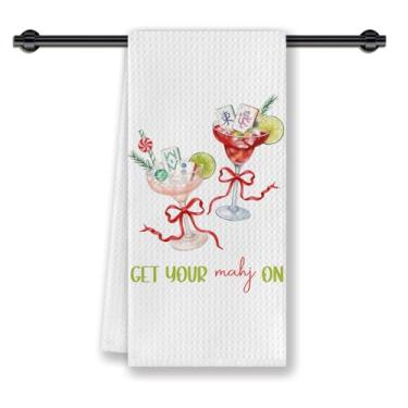 Imagem de CosxHabitat Coquette Mahjong Presentes de coquetel toalhas de prato de cozinha para mulheres meninas Mah jongg Lovers,Bow Mahjong Cocktail Party Toalhas de chá de mão para bar carrinho cozinha