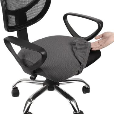 Imagem de Melaluxe Capa de cadeira de escritório jacquard elástica, lavável removível, capa para cadeira de mesa giratória, cinza escuro