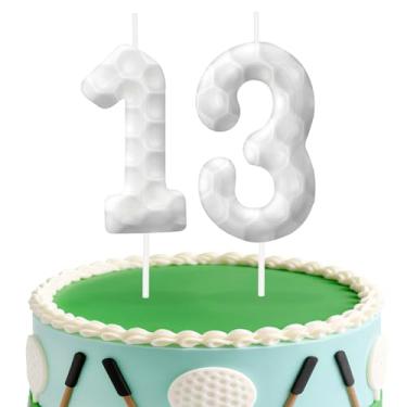 Imagem de Velas de aniversário de golfe número 13, topo de bolo temático de golfe para meninos e meninas, decorações de bolo para aniversários, suprimentos de festa com tema esportivo, velas para decorações de