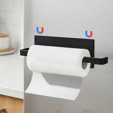 Imagem de Suporte magnético para toalha de papel para geladeira, suporte de papel de metal forte para cozinha, geladeira e forno, suporte magnético sem perfuração, suporte de lenços para rolos e toalhas, preto