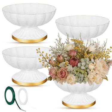 Imagem de Ninehaoou 4 peças de tigela de compota de metal para centro de mesa, pequeno vaso de compota, flores internas e externas, plantas de frutas para decoração de Natal, casamento, festa em casa (branco)