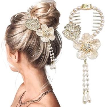 Imagem de AOREAS 1 grampo de cabelo de strass com borla de pérola, clipes de metal banana, decorativos para meninas, cabeça de comprimido, rabo de cavalo, fivela de Natal, inverno, lembrancinhas de festa de