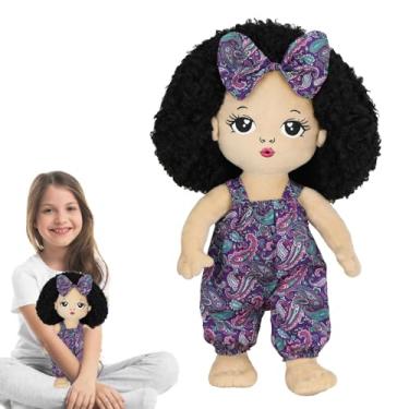 Imagem de Boneca de brinquedo preta, Brinquedo de pelúcia macio estilo havaiano afro caucasiano, Adereços fotográficos de pelúcia confortáveis para casa, sofá, berço e carro Hoghaki