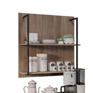 Imagem de Prateleira Industrial Dupla Cozinha Suspenso Painel Parede Eri 70,5cm Freijó M12 - D'rossi