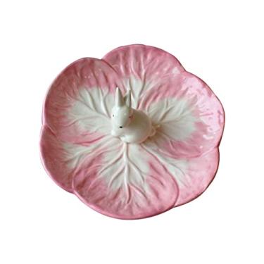 Imagem de WHITEUQ Prato de coelho adorável porcelana massas estátua em forma de bandeja decorações modelo pratos rosa decoração de casamento bandeja de lanches (rosa 15 x 15 cm)