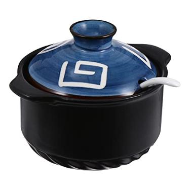 Imagem de Açucareiro de cerâmica, pote de condimentos de porcelana, recipiente de especiarias com tampas e colher de servir, pote de armazenamento de especiarias, pote de sal, potes de condimentos, recipiente