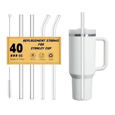 Imagem de Haundry Canudos reutilizáveis de 30,5 cm para Stanley/Yeti Copo de copo de 850 g-1,134 g, pacote com 4 canudos de plástico longos com escova de limpeza, canudo de substituição transparente para beber