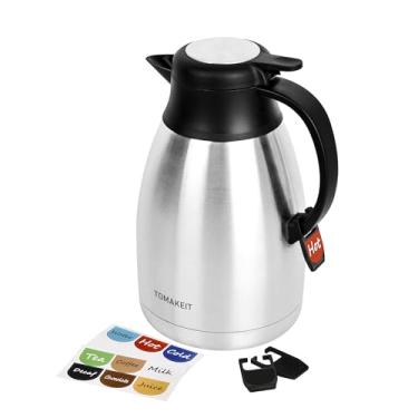 Imagem de Garrafa térmica de café, garrafa térmica isolada a vácuo de aço inoxidável 2L/1,927 g, design de parede dupla, quente e frio 24 horas, à prova de vazamento, portátil para viagens, acampamento