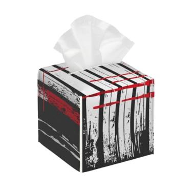 Imagem de Porta-lenços de couro quadrado à prova d'água legal bandeira americana organizador de papel facial com cinto inferior cubo estojo de lenços para mesa banheiro escritório mesa carro decorativo