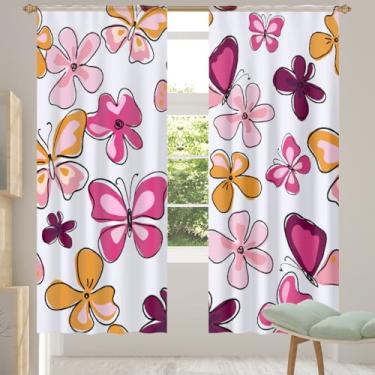 Imagem de 2 conjuntos de painéis com estampa de animal de borboleta, cortinas transparentes e arejadas, com filtro leve, painéis de cortina de porta e janela para sala de estar, quarto, jantar, 203 cm de