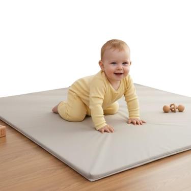 Imagem de Tapete de brinquedo para bebês 127 cm x 127 cm – Tapete impermeável de couro vegano – Fácil de limpar com capa removível – Suporte de espuma com fundo antiderrapante para bebês, crianças e crianças