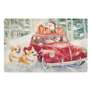 Imagem de SEHANY Tapete de porta de inverno Papai Noel Natal para todos os climas, impermeável, secagem rápida, bem-vindo, tapete de entrada antiderrapante, tapete decorativo de poliéster para entrada, varanda