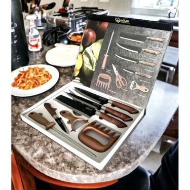 Imagem de Kit de Facas para Churrasco 8 Peças em Aço Inoxidável com Cutelo, Garra de Carne e Amolador – Conjunto Profissional para Cortes Precisos, Cozinha Completa e Grelha Perfeita – Alta Durabilidade