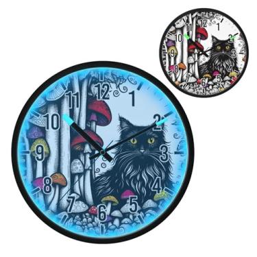 Imagem de Blueangle Relógio de parede LED que brilha no escuro e ativado por voz, design silencioso de gato preto de 30,5 cm, operado por bateria para decoração de quarto e sala de estar (293)