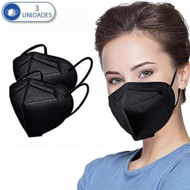 Imagem de 03 Máscara Não Reutilizáveis PFF2 KN95 Pretas Para Proteção Facial com