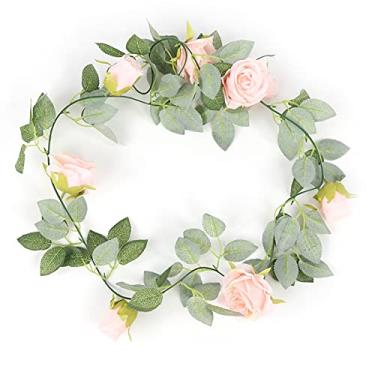 Imagem de Flor videiras rosa guirlanda blush rosa decoração do quarto ambiente romântico pastel interior ao ar livre adorno 2 metros flor de seda (Rosa)