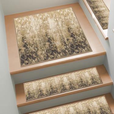 Imagem de Escadas antiderrapantes para degraus de madeira, 1 peça de tapete de escada com adesivo traseiro, 76 cm x 76 cm, lavável e reutilizável, tapetes de segurança para crianças, idosos e cães