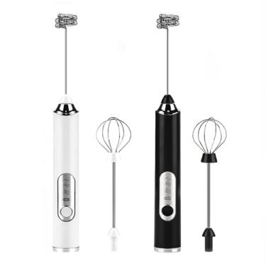 Imagem de Batedor Misturador Mixer Elétrico para Bebidas Leite Café Clara de Ovos 2 em 1 Utensílios de Cozinha (KIT 2-Branco+Preto)