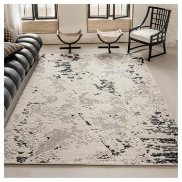 Imagem de SPXMQSS Tapetes grandes para sala de estar, tapetes antiderrapantes macios de polipropileno para sala de estar, resistente à água e a manchas para quarto, sala de jantar, escritório em casa, cinza