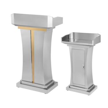 Imagem de SPXMQSS Pódio de chão, púlpito com amplo espaço de leitura e compartimento de armazenamento alto púlpito suporte para igrejas, conferências, discursos, casamentos, 68 x 36 x 113 cm cinza