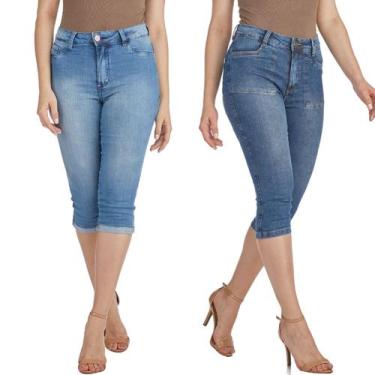Imagem de Kit 2 Calças HNO Jeans Capri Cintura Alta Azul e Azul Claro, 36