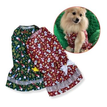 Imagem de Roupa Pet Vestido Natal Natalino Cachorro Gato Vestido Roupinha Verão Inverno (Vermelho, Pequeno)
