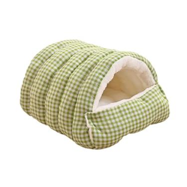 Imagem de KiBcsLic Casinha para Gatos, Quente e Macio, Caverna Grossa para Filhotes, Portátil, com Almofada Removível, Cama de Pelúcia Macia para Cães e Gatos, Verde, M