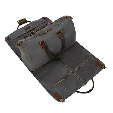 Imagem de Bolsa de couro de lona 2 em 1 com alça de ombro para viagens e viagens de negócios, Cinza, Casual americano