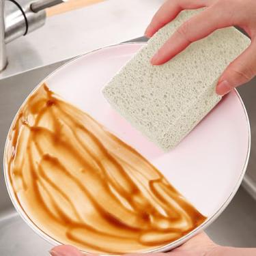 Imagem de Esponja de cozinha de limpeza comprimida de 6 peças, esponja de prato reutilizável estilo celulose expansível, esfregão antiarranhões para panelas, banheiro, branco