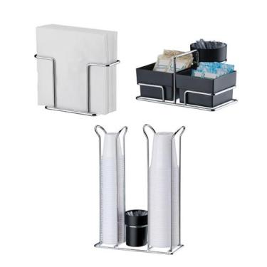 Imagem de Kit mesa 3 peças preto Future porta copo descartavel suporte guardanap