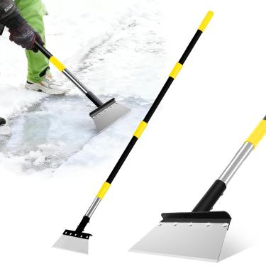 Imagem de BCJCLTS Pá plana de jardim, pá de limpeza multifuncional resistente com cabo longo ajustável de 152 cm, ferramenta raspadora de piso de metal para afiação de gramado, remoção de ervas daninhas