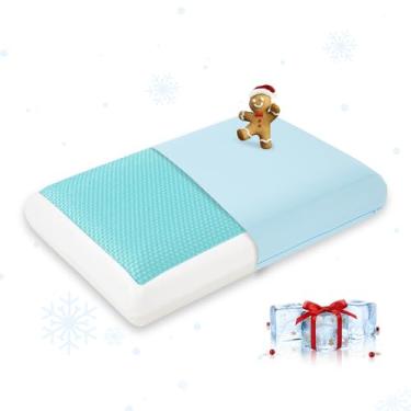 Imagem de Travesseiro refrescante para dormir, almofada de espuma viscoelástica de gel com capa reversível, suporte de pescoço para dorminhocos laterais, costas e estômago, capa removível e lavável na máquina