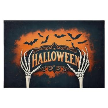 Imagem de CEBUGI Tapete de área 60 x 90 cm macio lavável tapete antiderrapante com suporte de borracha esqueleto branco mãos tapetes de área para sala de estar, quarto, decoração de casa