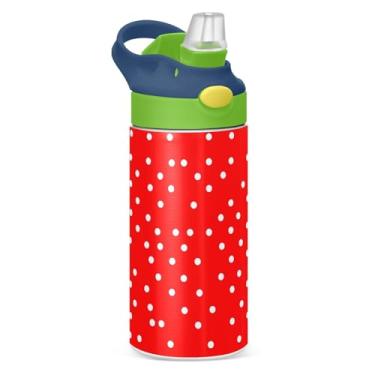 Imagem de Coikll Garrafa de água infantil Red Spot Dots 340 g com canudo livre de BPA, copo de aço inoxidável isolado à prova de vazamento para meninos e meninas - Verde