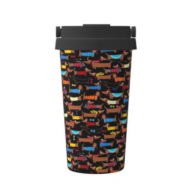 Imagem de Caneca de café isolada "I Love My Dog" com estampa de dachshunds em aço inoxidável para água quente e fria