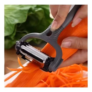 Imagem de Descascador Fatiador 3 em 1 Multifuncional 3 Lâminas Inox Para Legumes e Frutas Praticidade na Cozinha