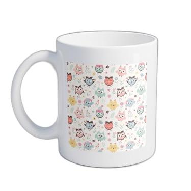 Imagem de Caneca Xícara Café Porcelana 300ml Com Desenho Corujas Boho Escandinavo