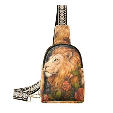 Imagem de CEBUGI Bolsa tiracolo feminina Lion Rose pequena de couro, pochete transversal para trilhas, viagens ao ar livre