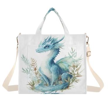 Imagem de Burbuja Sacola feminina com folhagem de dragão azul e verde, bolsa tiracolo de veludo cotelê para compras, trabalho, viagem, P, B57, Small