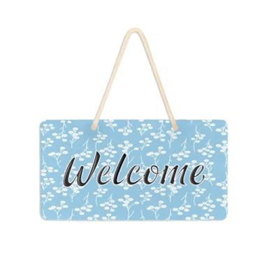 Imagem de Burbuja Placa de boas-vindas de flores brancas para porta da frente, placa de boas-vindas de PVC para decoração de férias de casa de fazenda, 15 x 28 cm