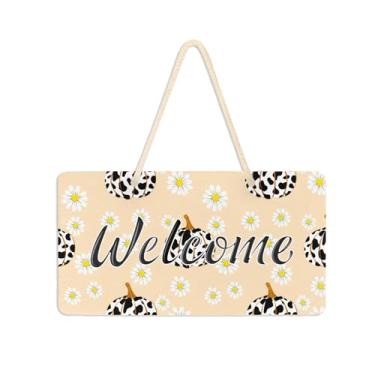 Imagem de Burbuja Placa de boas-vindas com estampa de abóboras com vaca para porta da frente, placa de boas-vindas de PVC para decoração de férias, 15 x 28 cm