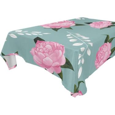 Imagem de Burbuja Toalha de mesa rosa peônias, toalha de mesa quadrada anti-rugas grossa para decoração de jantar, cozinha, festa, 137 x 137 cm