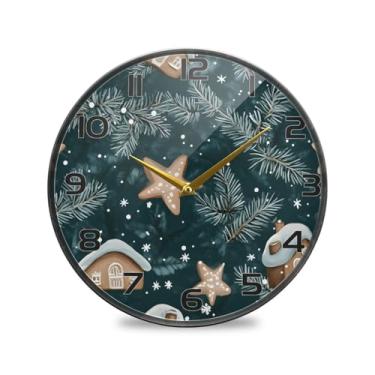 Imagem de YETTASBIN Relógio de parede acrílico Christmas House Pine Branches - Silencioso, sem tique-taque, operado por bateria, relógio redondo decorativo criativo para cozinha, sala de estar, banheiro