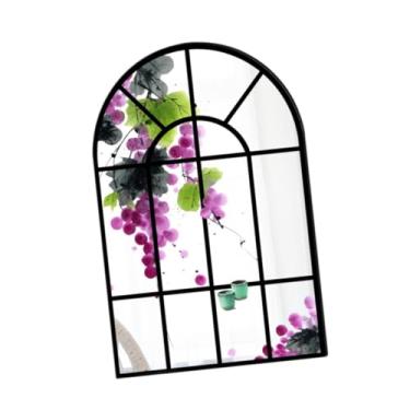 Imagem de KiBcsLic Espelho de parede com moldura de madeira em formato de janela arqueada, estilo minimalista, ideal para decoração de quarto e sala de estar, B