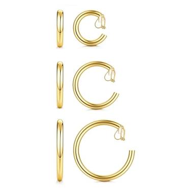 Imagem de Florideco 3 pares de brincos de pressão para mulheres, moderno, hipoalergênico, croissant, conjunto de brincos de argola sem piercing, Zinco, Sem pedra preciosa