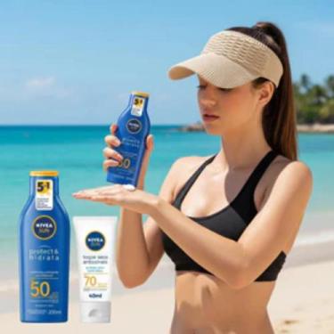 Imagem de Kit Praia, Sol, Verão - Protetor Facial, Corporal E Viseira + Viseira 