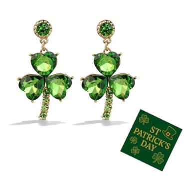 Imagem de Brincos femininos de Dia de São Patrício, verde, strass, folhas, trevo, brincos irlandeses para mulheres, presentes de Dia de São Patrício, joias verdes festivas para acessórios de festa, Large, Zinco